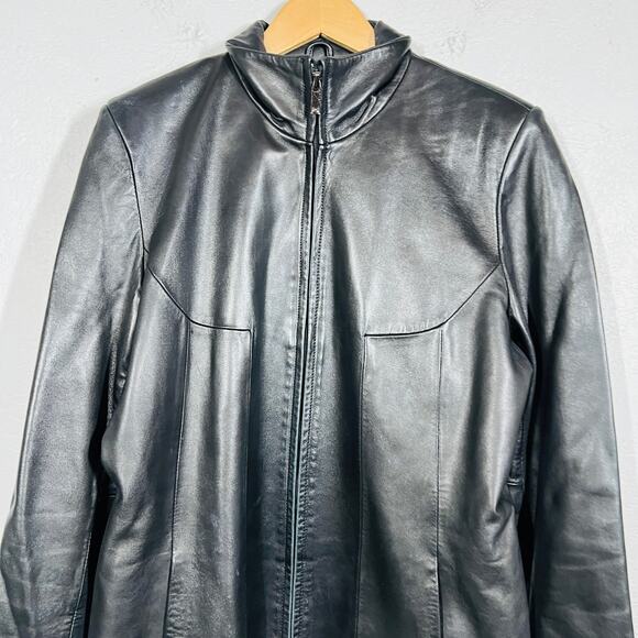 Kenneth Cole Smooth Leather Jacket Coat Black Long Winter - - L - Picture 5 of 6